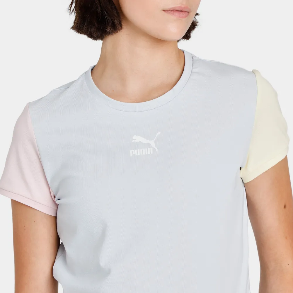 Puma Women's Classics Block Fitted T-shirt Arctic Ice / Chalk Pink