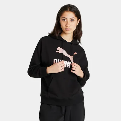 Puma Women’s Classics Metallic Logo Pullover Hoodie Black / Rose Gold