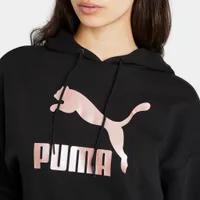 Puma Women’s Classics Metallic Logo Pullover Hoodie Black / Rose Gold