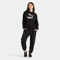 Puma Women’s Classics Metallic Logo Pullover Hoodie Black / Rose Gold