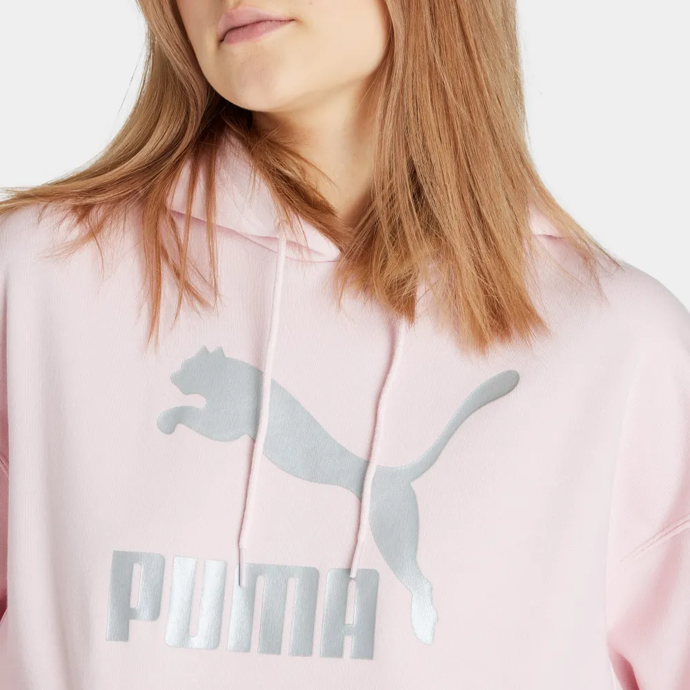 Puma Women’s Classics Metallic Logo Pullover Hoodie Chalk Pink / Silver