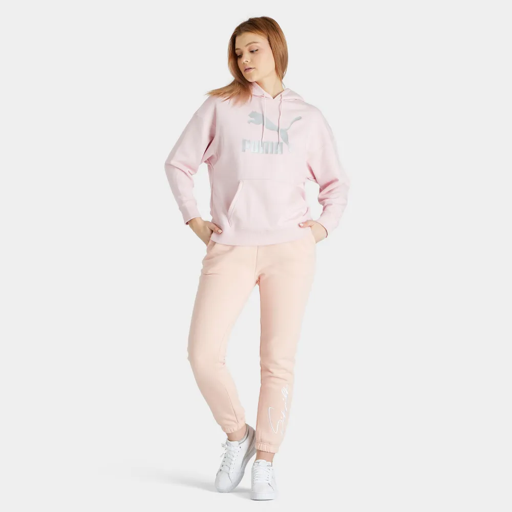 Puma Women’s Classics Metallic Logo Pullover Hoodie Chalk Pink / Silver