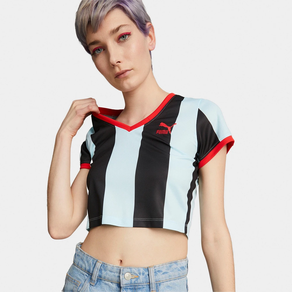 Puma x Dua Lipa Women's Striped Slim T-shirt Blue Glow / Black