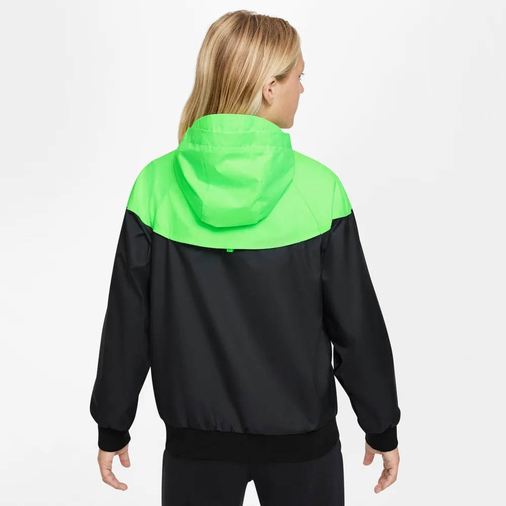 Nike Sportswear Kids’ Windrunner Jacket Black / Green Strike - Metallic Silver