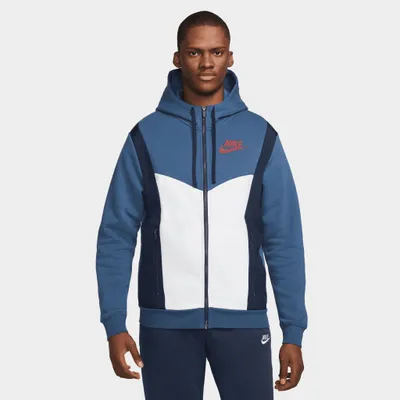 Nike Sportswear Hybrid Full-Zip Fleece Hoodie Mystic Navy / White - University Red