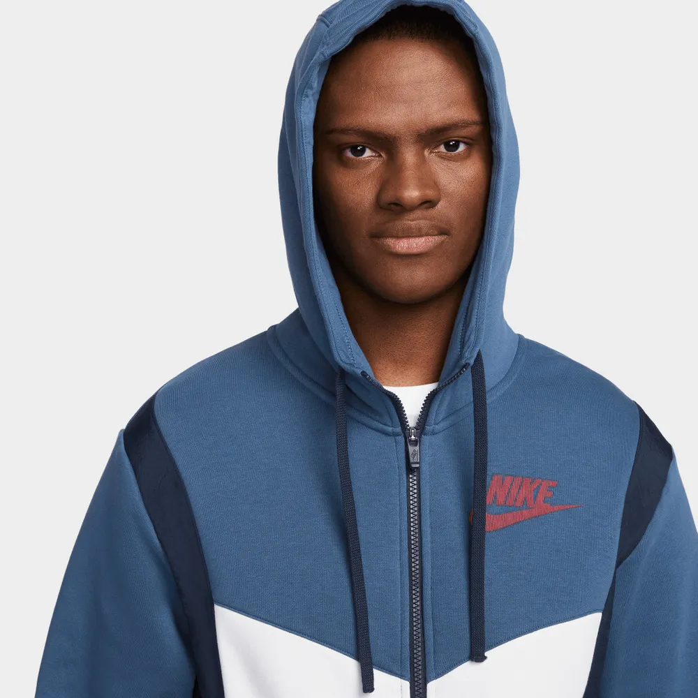 Nike Sportswear Hybrid Full-Zip Fleece Hoodie Mystic Navy / White - University Red