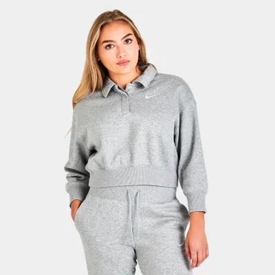 Nike Women’s Sportswear Phoenix Fleece Crop Polo Sweatshirt Dark Grey Heather / Sail