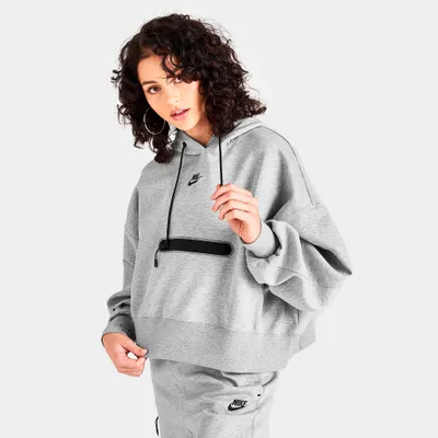 Nike Women’s Sportswear Tech Fleece Over-Oversized Cropped Pullover Hoodie Dark Grey Heather / Black