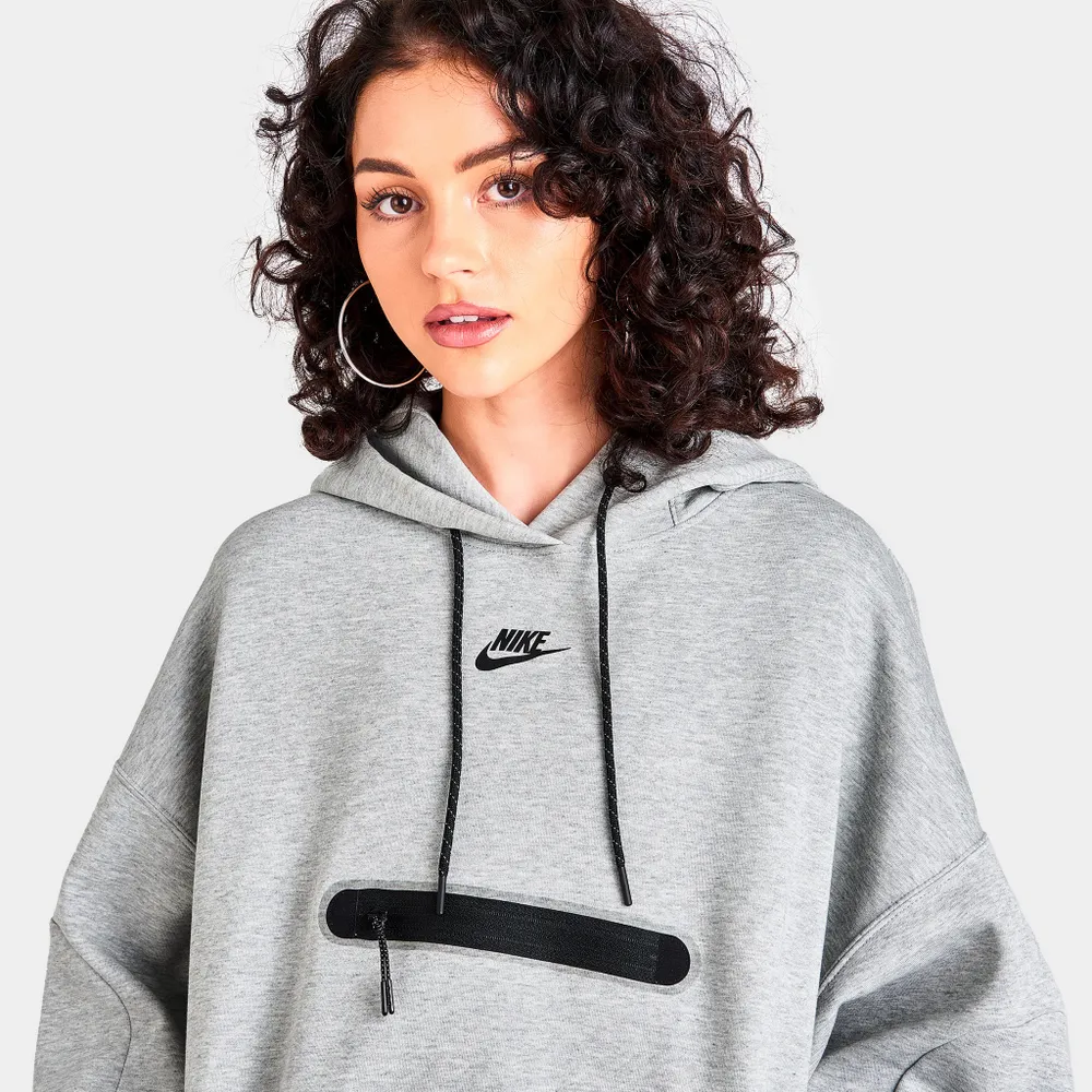 Nike Women’s Sportswear Tech Fleece Over-Oversized Cropped Pullover Hoodie Dark Grey Heather / Black