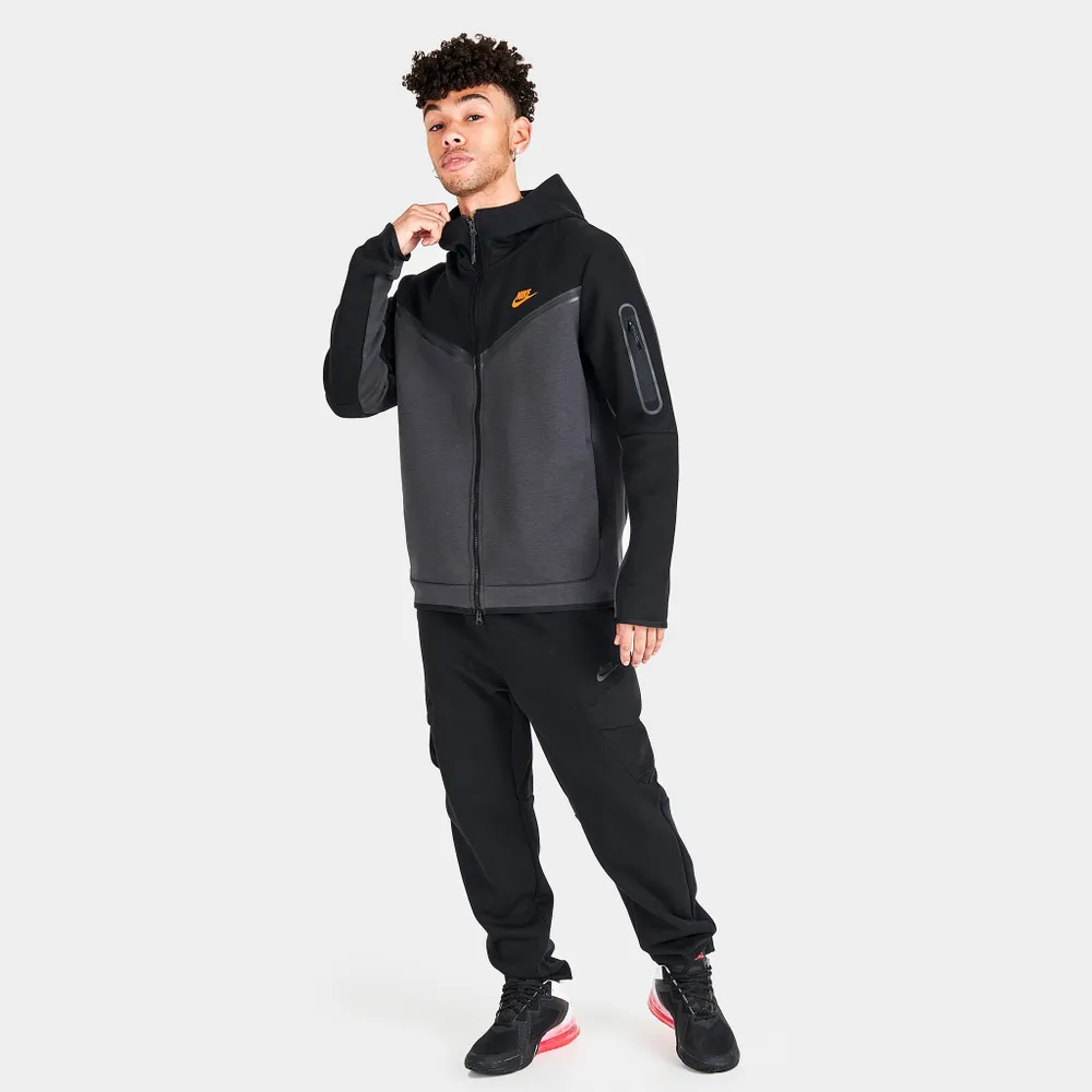 Nike Sportswear Tech Fleece Taped Full Zip Hoodie Black / Dark Smoke Grey - Safety Orange