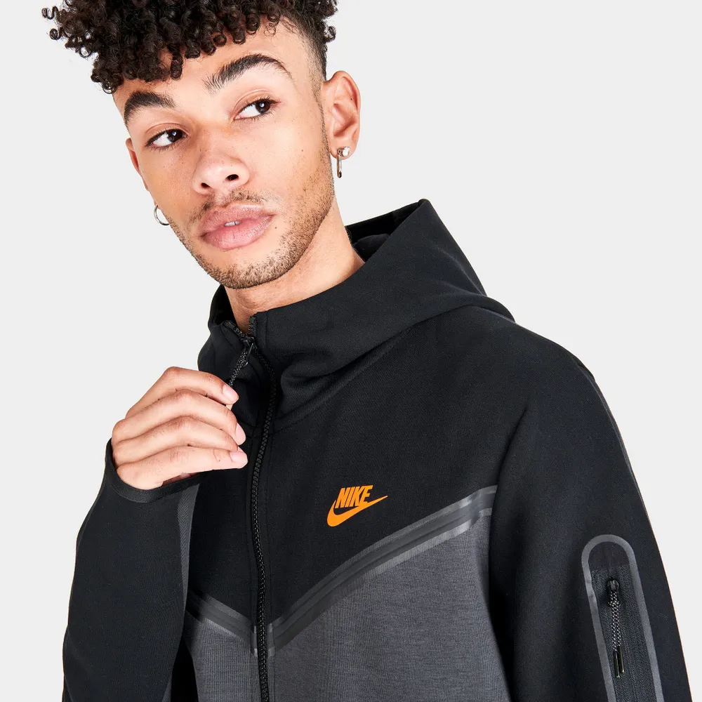 Nike Sportswear Tech Fleece Taped Full Zip Hoodie Black / Dark Smoke Grey - Safety Orange