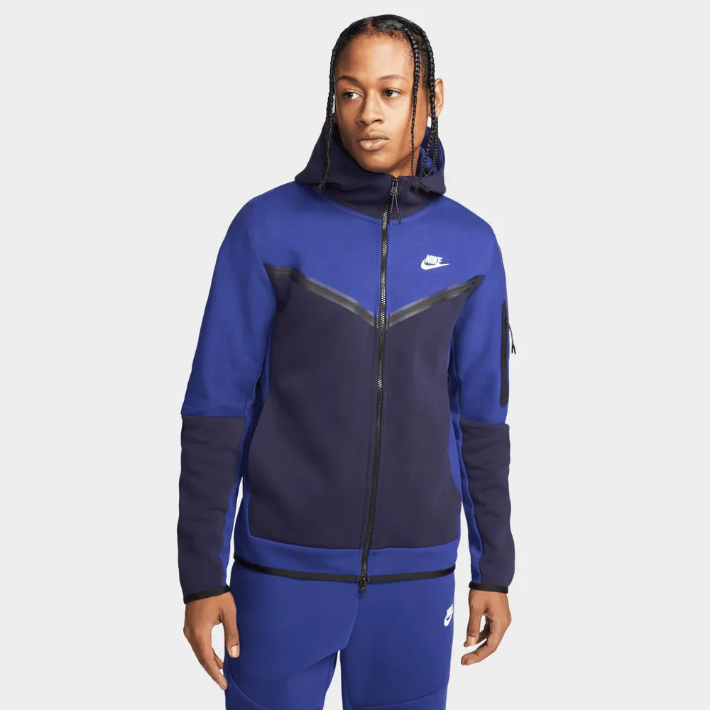 Nike Sportswear Tech Fleece Taped Full Zip Hoodie Deep Royal Blue /  Blackened - White