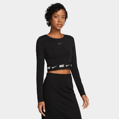 Nike Women's Sportswear Crop Tape Long-Sleeve Top Black / Dark Smoke Grey