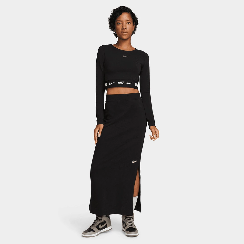 Nike Women's Sportswear Crop Tape Long-Sleeve Top Black / Dark Smoke Grey