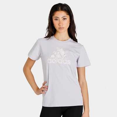 adidas Women's Floral Badge of Sport Graphic T-shirt / Silver Dawn