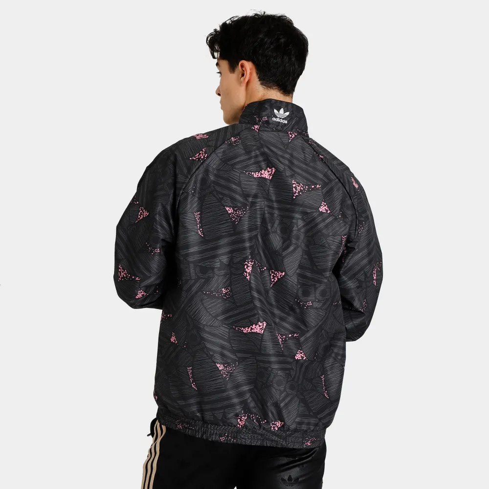 adidas Originals Rekive Trefoil Allover Print Track Jacket Black / Grey Six - Bliss Pink