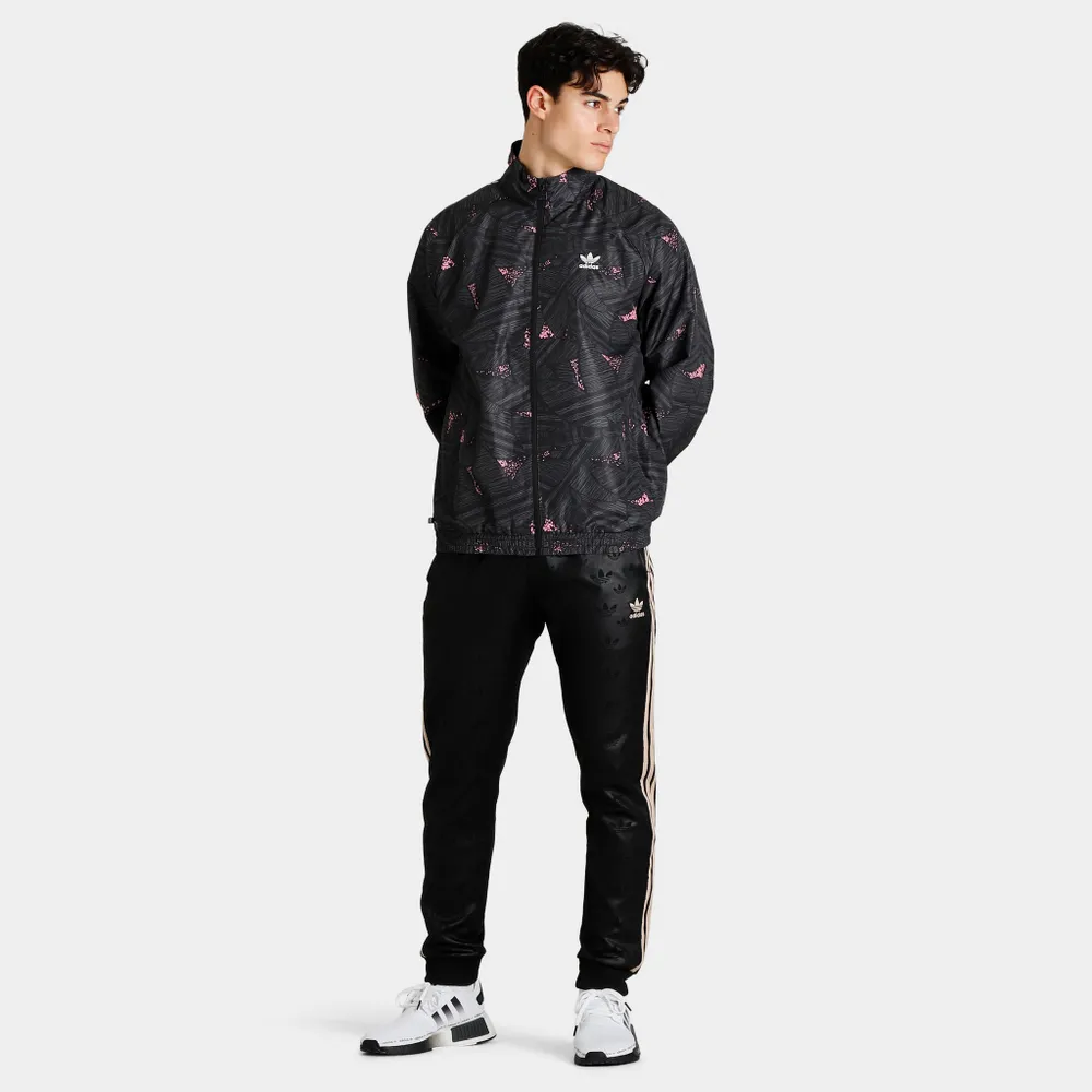 adidas Originals Rekive Trefoil Allover Print Track Jacket Black / Grey Six - Bliss Pink