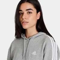 adidas Women’s Essentials 3-Stripes French Terry Crop Pullover Hoodie Medium Grey Heather / White