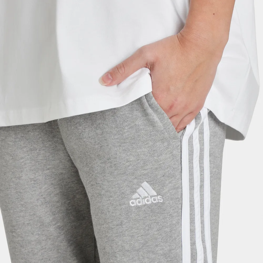 adidas Women’s Essentials 3-Stripes French Terry Cuffed Pants Medium Grey Heather / White