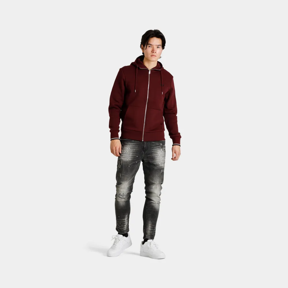 Fred Perry Hooded Zip Through Sweatshirt / Oxblood