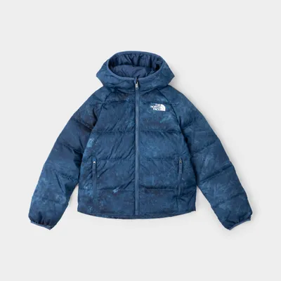 The North Face Junior Boys’ Printed Reversible Down Hooded Jacket / Shady Blue Spray Dye