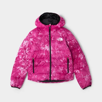 The North Face Child Girls’ Printed Reversible Down Hooded Jacket / Fuschia Pink Spray Dye