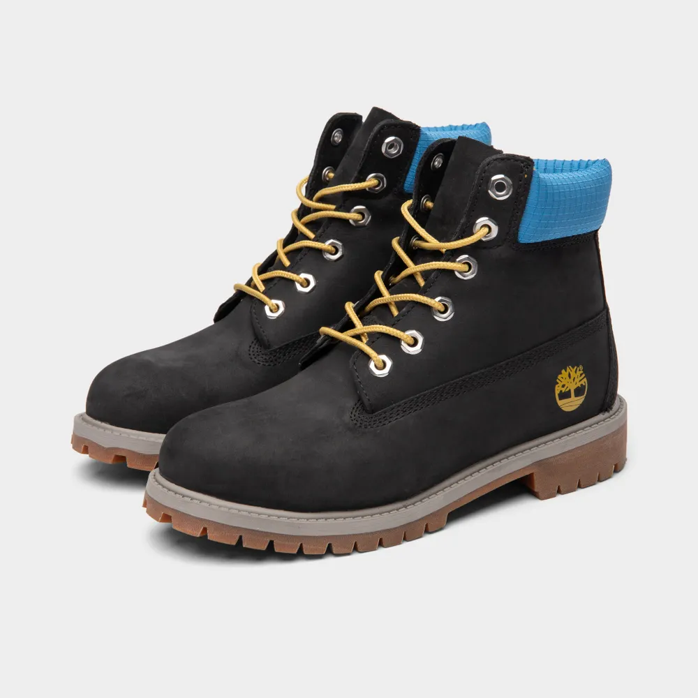 Timberland Juniors’ 6-Inch Premium Waterproof Boot / Black Nubuck With Blue