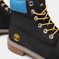 Timberland Juniors’ 6-Inch Premium Waterproof Boot / Black Nubuck With Blue