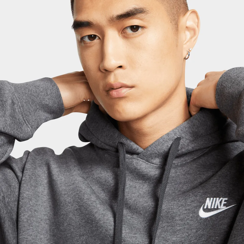 Nike Sportswear Club Fleece Pullover Hoodie Charcoal Heather / Anthracite - White