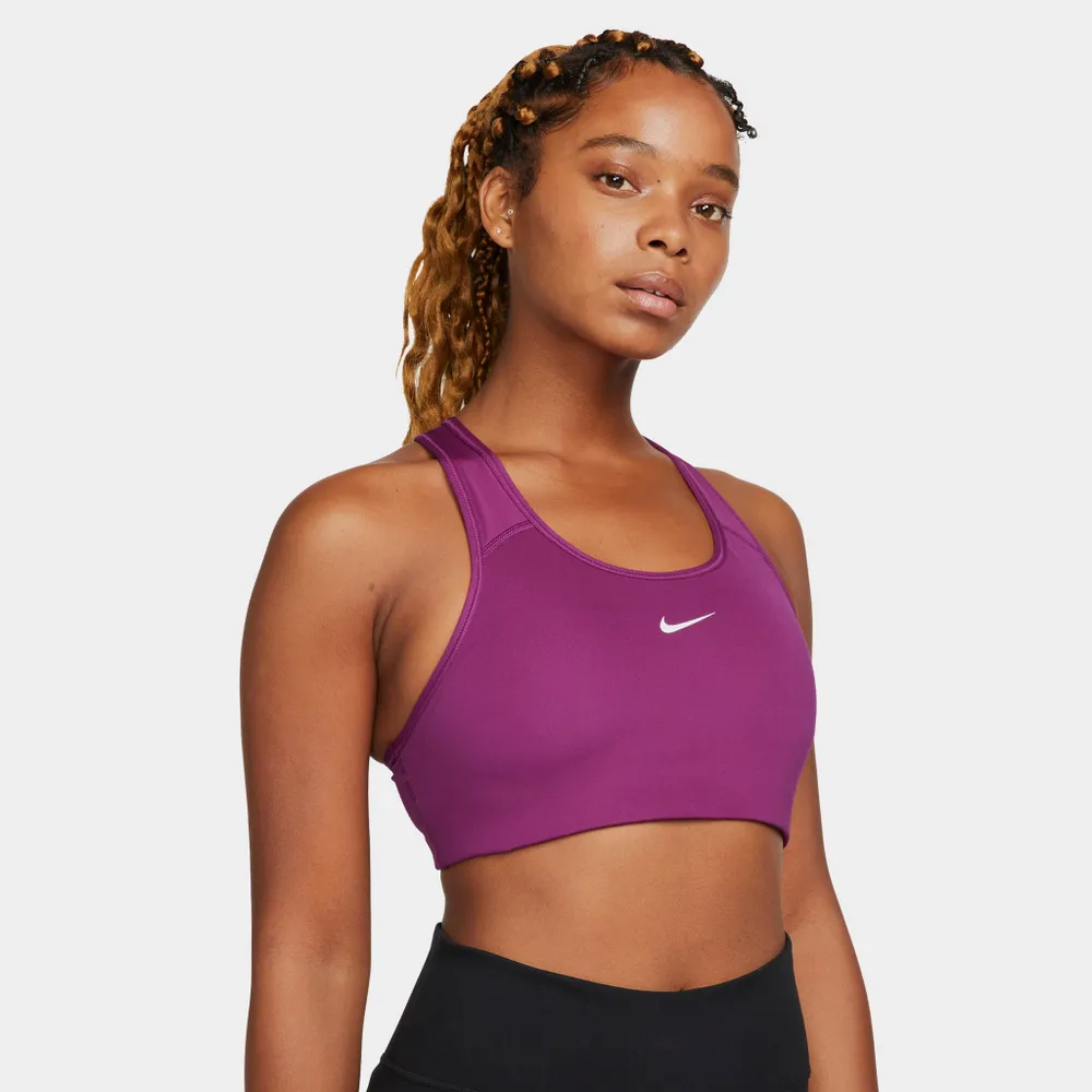 Nike Women's Dri-FIT Swoosh Medium-Support 1-Piece Pad Sports Bra Sangria /  White