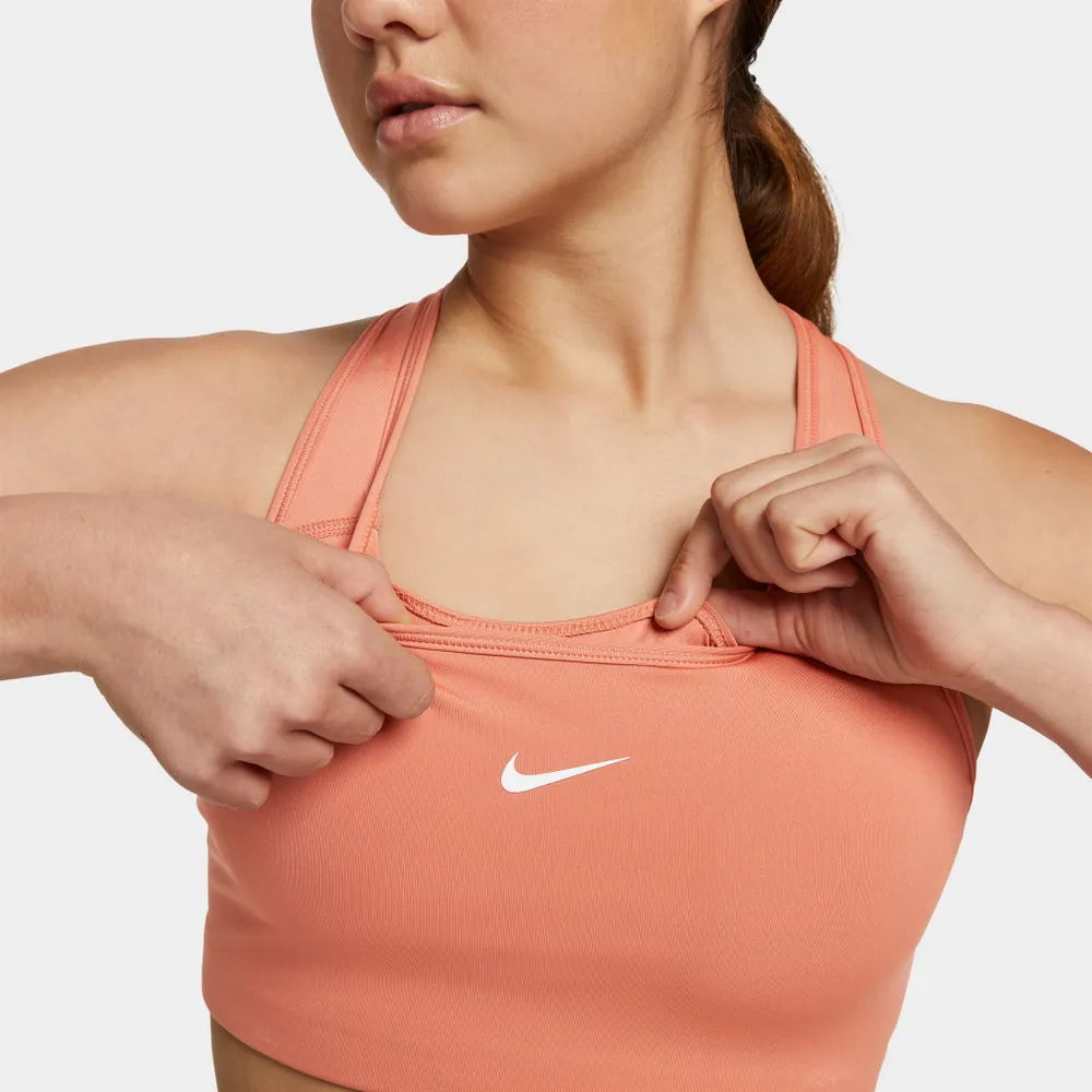 Nike Women’s Dri-FIT Swoosh Medium-Support 1-Piece Pad Sports Bra Madder Root / White