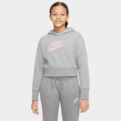 Nike Junior Girls’ Sportswear Club French Terry Cropped Pullover Hoodie Carbon Heather / Elemental Pink