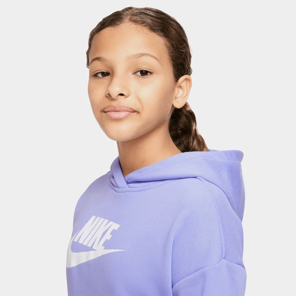 Nike Junior Girls' Sportswear Club French Terry Cropped Pullover Hoodie  Light Thistle / Black
