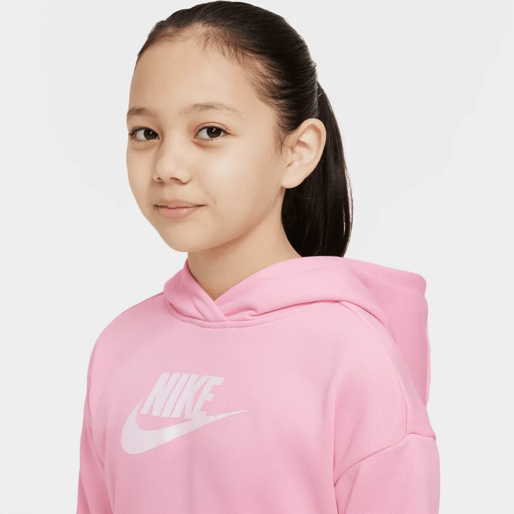 Nike Junior Girls’ Sportswear Club French Terry Cropped Pullover Hoodie Medium Soft Pink / White
