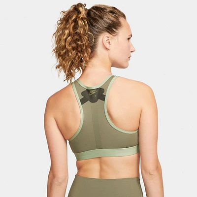 Nike Women's Dri-FIT Swoosh Air Force 1 Medium-Support Laced Sports Bra Medium Olive / Sequoia - Pink Glaze