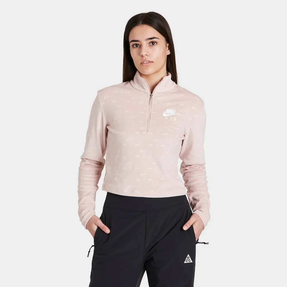 Nike Air Women’s Velour Quarter Zip Pullover Pink Oxford / White