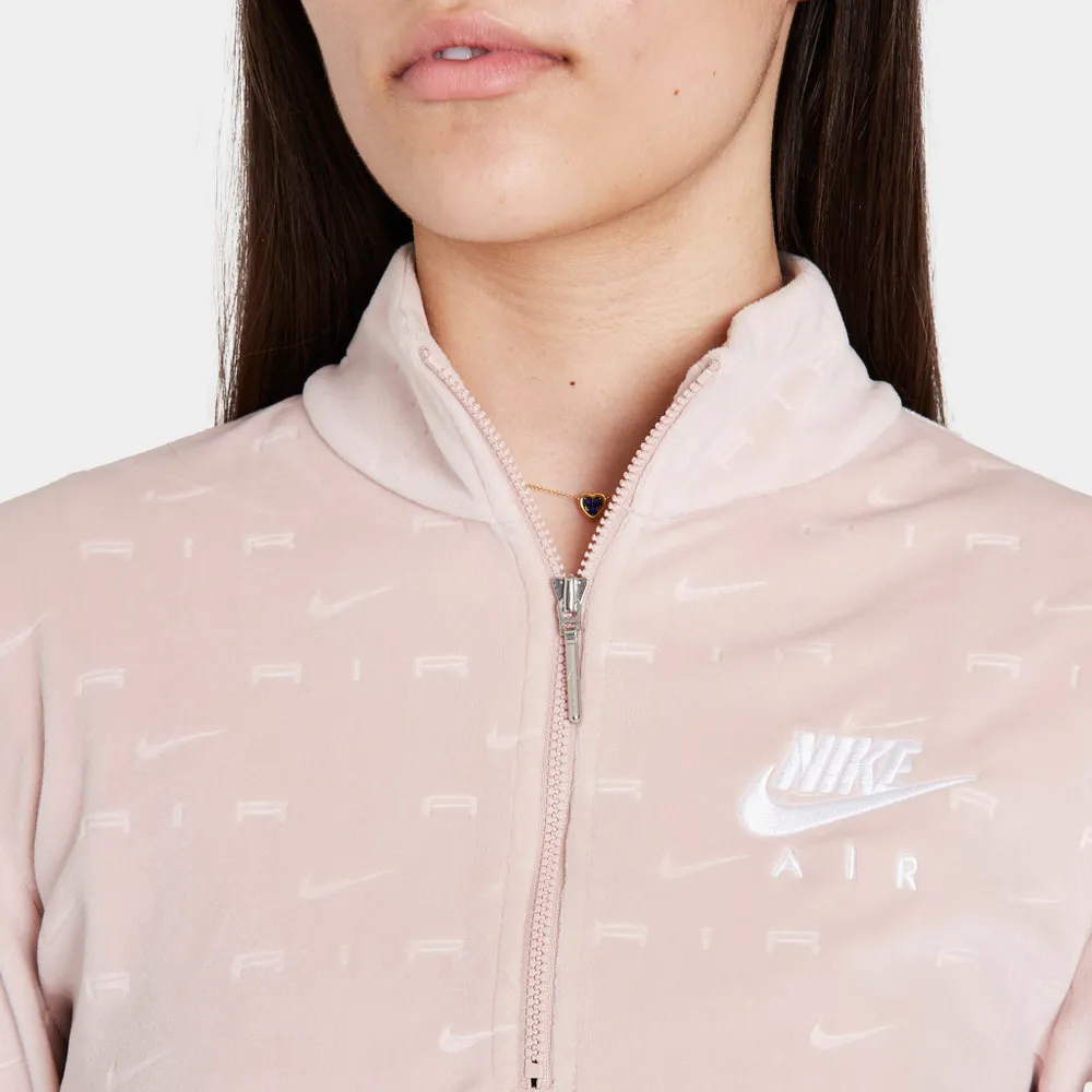 Nike Air Women’s Velour Quarter Zip Pullover Pink Oxford / White
