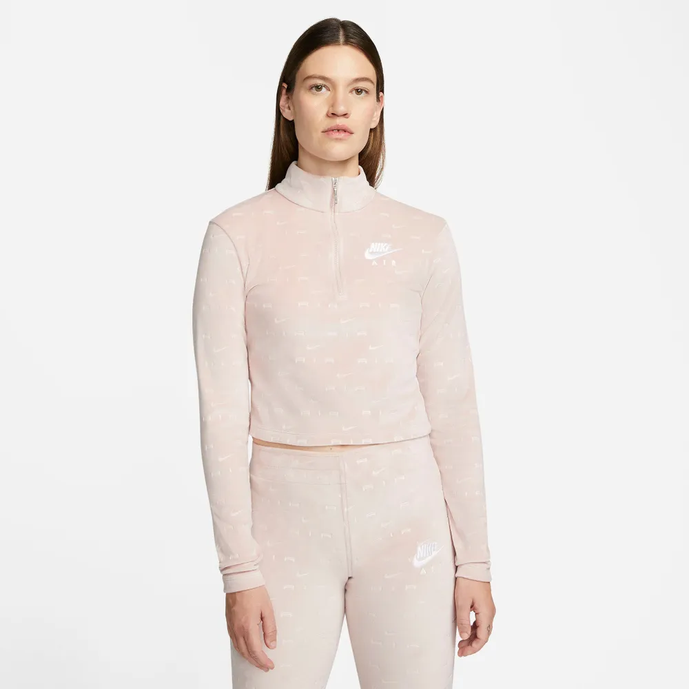 Nike Air Women’s Velour Quarter Zip Pullover Pink Oxford / White