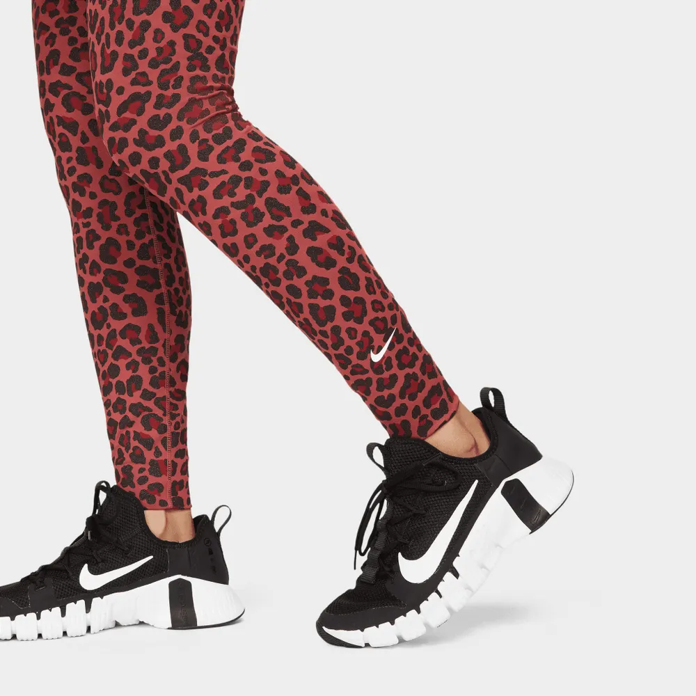 Nike Women's Dri-FIT One Mid-Rise Printed Leggings Pink / Black Leopard  Print