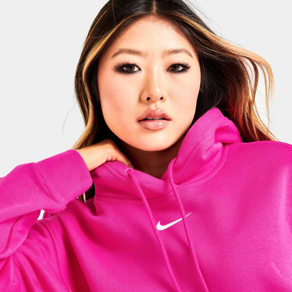 Nike Hoodie Womens Small Black Pink Swoosh Pullover Sports Gym Activewear