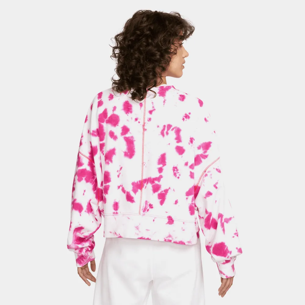 Nike Sportswear Women's Fleece Oversized Tie-Dye Crewneck Active Pink / Siren Red - Black