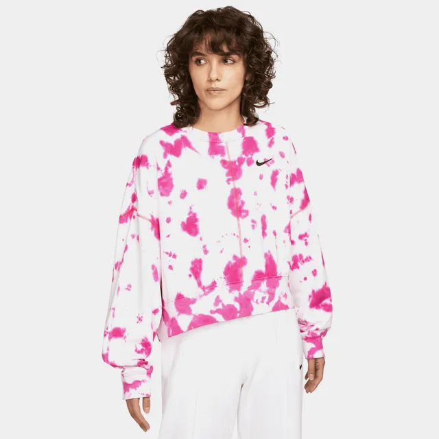 Nike Sportswear Women's Fleece Oversized Tie-Dye Crewneck Active Pink /  Siren Red - Black