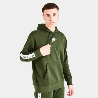 Nike Sportswear Essential Taped Fleece Track Pullover Hoodie Rough Green / White
