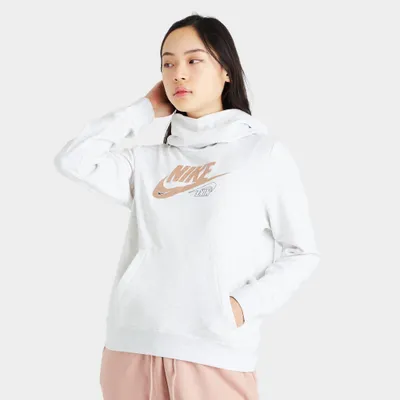 Nike Sportswear Women’s Club Fleece Funnel-Neck Glitter Pullover Hoodie / Birch Heather