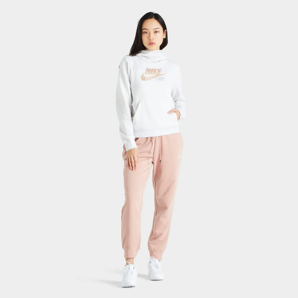 Nike Sportswear Women's Club Fleece Funnel-Neck Glitter Pullover Hoodie /  Archaeo Pink