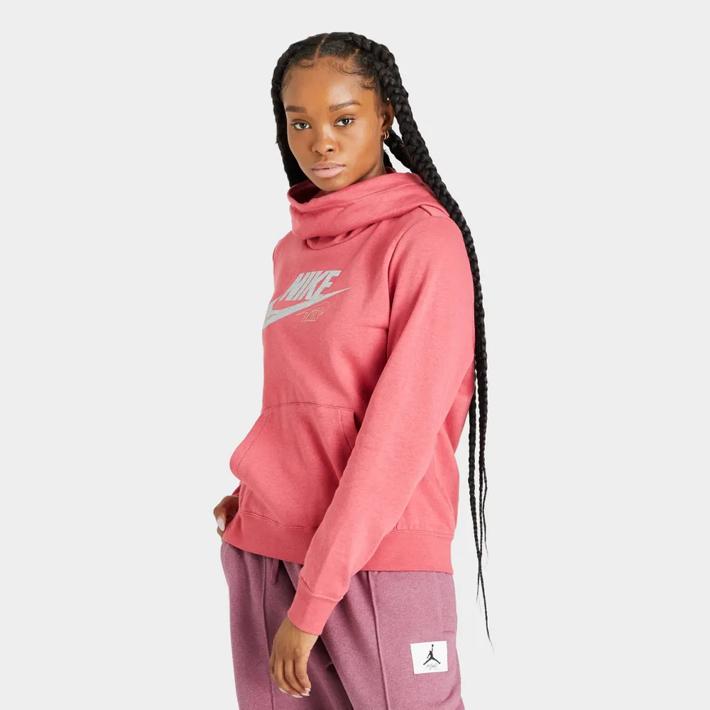 Nike Sportswear Women’s Club Fleece Funnel-Neck Glitter Pullover Hoodie / Archaeo Pink