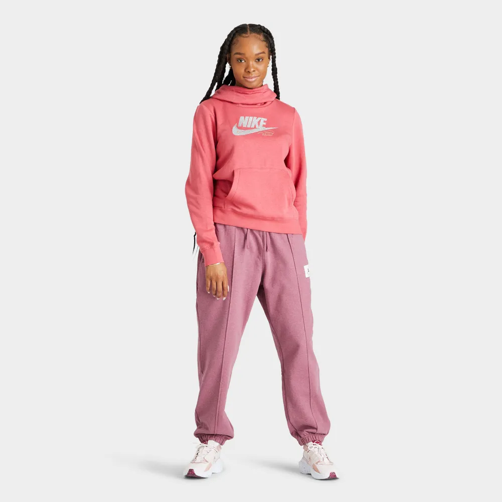 Nike Sportswear Women’s Club Fleece Funnel-Neck Glitter Pullover Hoodie / Archaeo Pink