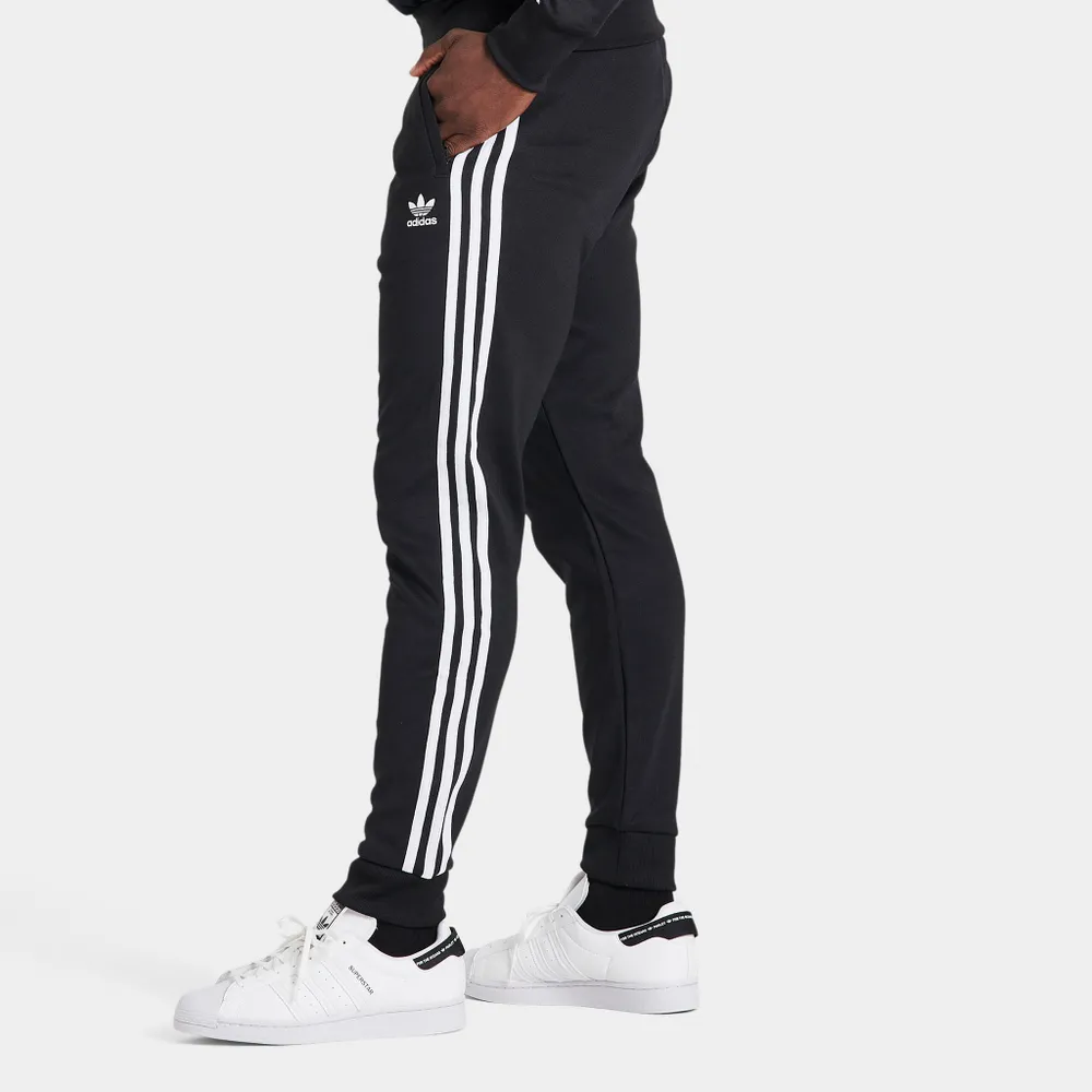 Adidas Pants Mens Large Black Three Stripe Tapered Zip Track