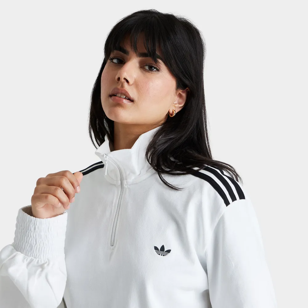 adidas Originals Women’s Smocked Cuff Cropped Half-Zip / White