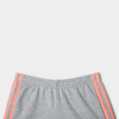 adidas Junior Girls' Essentials 3-Stripes Shorts Medium Grey Heather / Acid Red